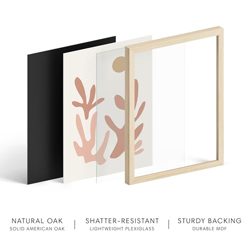 HAUS AND HUES Boho Wall Decor - Set of 4 Mid-Century Modern Art Prints, Neutral Botanical Art, Coral & Boho Wall Decor | Beige Framed 24x36 - color: Coral and Green, size: 24x36, style: Beige Framed