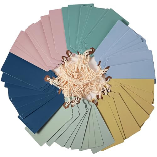 Outus 60 Pcs 4 3/4-in x 2 3/8-in Blank Large Paper Gift Tags with String and Reinforced Eyelet Wire Writable Price Tags Shipping Labels Inventory Labels(Pastel Color) - color: Pastel Color, size: Solid Style