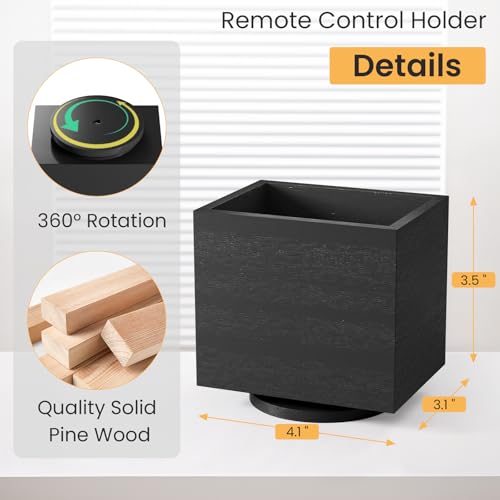360° Rotating Remote Control Holder, Wooden TV Controller Holder, Remote Holder for Table, Desktop Caddy for Pen, Phone, Small Item Home Office School(Black) - color: Black - 1slot