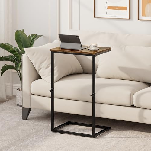 Vagusicc C Shaped End Tables Set of 2, 33.2'' Tall C Table Adjustable Height Side Table, Small Side Table for Small Spaces, Slide Under Couch Table for Sofa, Tv Tray for Living Room, Rustic Brown - color: Rustic Brown (2 Pack), style: Ordinary
