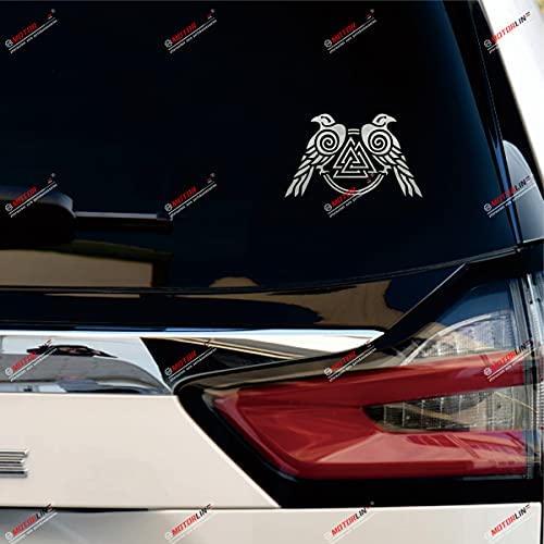 5'' Silver Huginn and Muninn Twin Ravens Valknut Decal Sticker Car Vinyl Norse Odin Style c - color: Silver