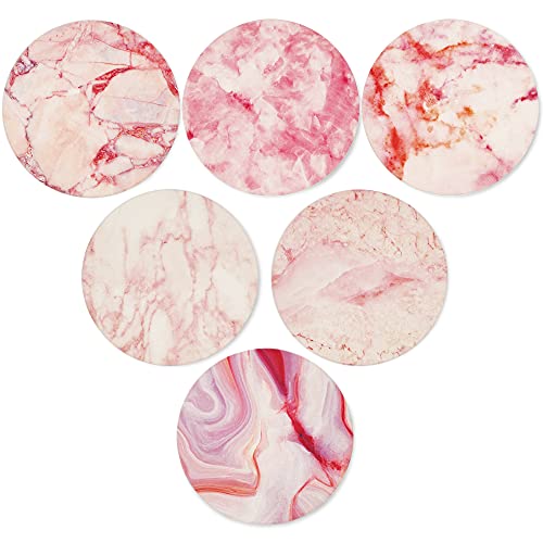 AD Set of 6 Coasters for Drinks Absorbing Round Ceramic Stone Coaster with Cork Base Tabletop Protection Mat for Mugs and Cups,Office,Kitchen (Pind Marble with Holder) - color: Pind Marble With Holder
