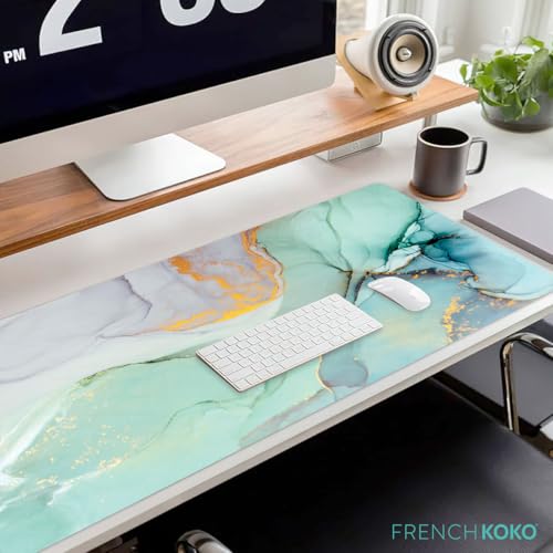 French KOKO Large Mouse Pad Desk Mat Keyboard Pad Desktop Home Office School Essentials Decor Big Extended Laptop Protector Accessories Pretty Mousepad Women Girls XL Deskpad Marble XL 36" x 16.5" - color: Marble-lous Teal, size: 16.5" x 36"