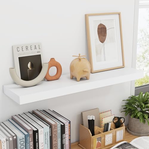 fuqing 30 Inch Floating Shelves for Wall, White Wood Floating Shelves Set of 2, 30'' Long Wooden Wall Shelves for Living Room Bedroom Bathroom Home Office - White - color: White, size: 30 Inch