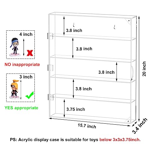 AITEE Acrylic Display Case, Display Cabinet for Mini Funko Pop Figures, Dust-Proof Clear Wall Mounted or Desktop 5 Layer Storage Mini Toys/Rock Stone, Each Compartment: 15 7/10”L x 3 2/5”W x3 4/5”H - size: 5-Layer