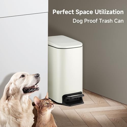 TIPGO Slim Bathroom Trash Can with Lid Soft Close, 6 Liter / 1.6 Gallon Stainless Steel Garbage with Removable Inner Bucket, Small Trash Bins for Bedroom, Office (Cream) - color: Cream