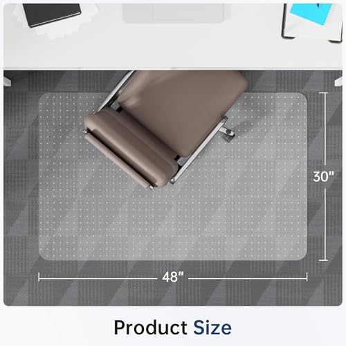 Office Chair Mat for Carpet, 30" x 48" Clear Computer Desk Chair Mat for Carpeted Floors, Easy Glide Plastic Floor Mats with Studs for Rolling Chair in Office Home - color: Flat-pile Carpets, size: 30'' x 48'' Rectangle