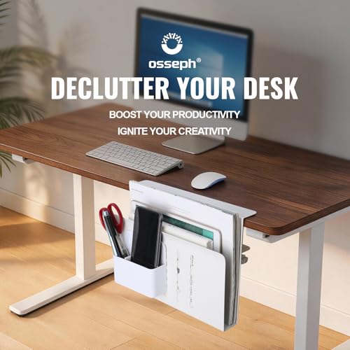 Laptop Holder for Desk, Under Desk Storage Organizer with Pen Slot (White) | osseph Desk Shelf, 22 Lbs Carbon Steel, Magnetic File Holder, No Drill Clamp to 0.5-2.38" Desks, Standing Desk Accessories - color: White