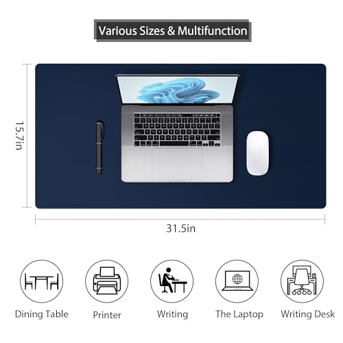 Leather Desk Pad Protector, Mouse Pad, Non-Slip Computer Mat for Desk, PU Leather Office Desk Mat for Home & Office, Waterproof Laptop Desk Blotter for Keyboard and Mouse, Navy (15.7''X31.5'') - color: Navy, size: 15.7''X31.5''