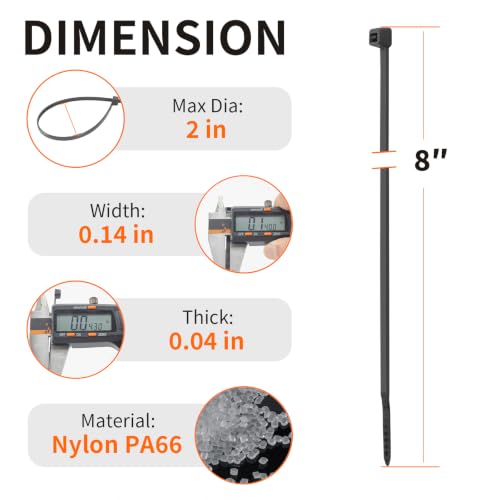 8 Inch Black Zip Ties 2000 Pack, 45 LBS Tensile Strength, Self-Locking Nylon UV Resistant Cable Ties for Indoor and Outdoor - color: Black, size: 8inch (2000Pcs)