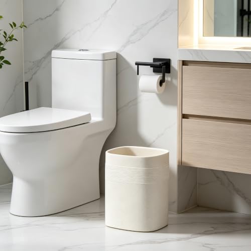 Polytree Beige Stone-Look Small Bathroom Trash Can, Simple Oval Stone Look Garbage Bin, Resin Decorative Waste Basket for Kitchen Office, Home Decor, Bedroom, Living Room - color: Beige Stone, style: Modern