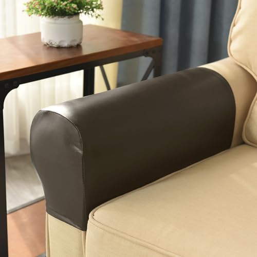 vctops Waterproof Faux Pu Leather Armrest Covers Vintage Stretch Arm Covers for Chairs Couch Sofa Armchair Slipcovers for Recliner Sofa 2pcs, Greyish Brown - color: Greyish Brown