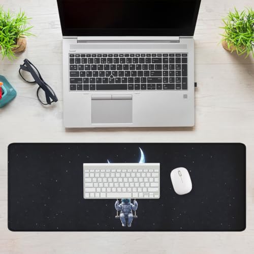 Moon Mouse Pad Astronaut Swing Night Large Desk Mat Waterproof Stitched Edges Rubber Base Non-Slip Deskmap Computer Keyboard Mat Office Computer Keyboard Laptop 31.5"x11.8" - color: Moon