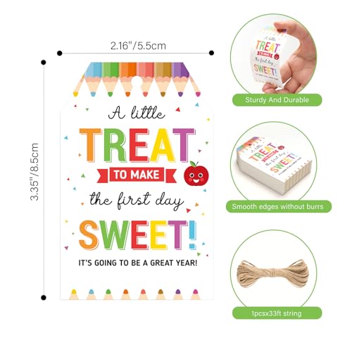 G2PLUS Back to School Gift Tags, 50PCS Welcome Back with String Tag | A Little Treat to Make The First Day Sweet Tag Labels for Students, Teachers, Classroom Favors, First Day Treats, Gifts - style: Apple Back to School