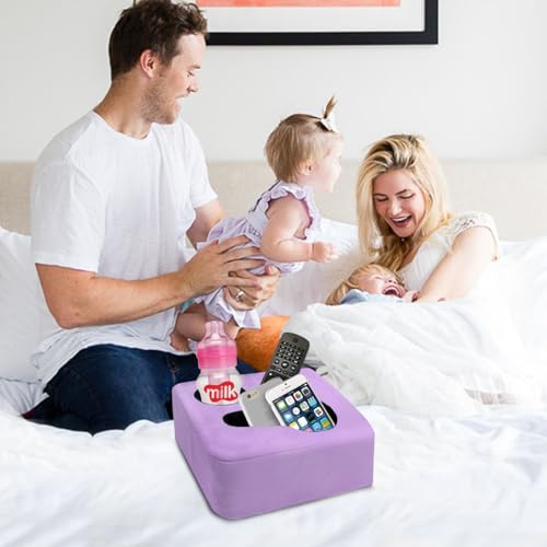 Couch Cup Holder Pillow Tray & Caddy - for Sofa, Bed, Car, Man Cave | Keep Drinks at Hand & Spill-Proof Accessories for New Parents, Camping, Park, Boat, Beach -Taro Purple - color: Taro Purple, size: 9.4" x 9.4" x 3.9"
