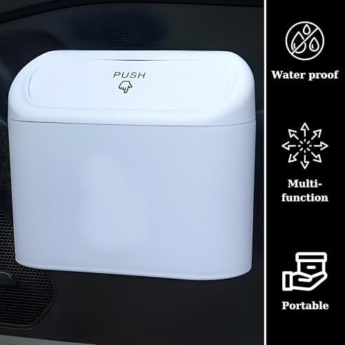 Car Trash Can with Lid Mini Car Trash Can | Auto Dustbin Garbage Organizer | Car Accessories for Interior, Garbage Bin for Car, Home, Office | Essential Multi-Purpose Car Trash Can (White) - color: White