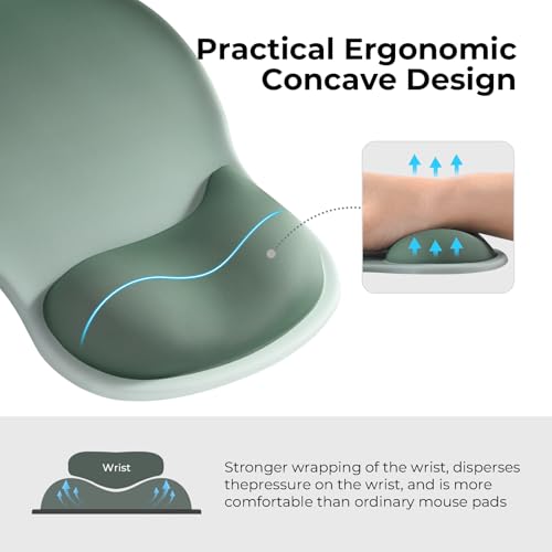 EooCoo Ergonomic Mouse Pad with Gel Wrist Rest Support Middle Concave Design, Relieve Wrist Pain Mousepad, Non-Slip Base for Laptop, Computer, Office Desk Accessories, Carpal Tunnel Syndrome - color: Green