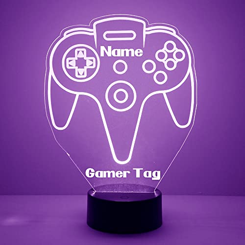 Personalized Gaming LED Sign Night Light Lamp with Remote, Custom Text, Acrylic Display with 16 Colors & 4 Modes, Battery or USB Power, Made in The USA (Controller 5) - style: N64