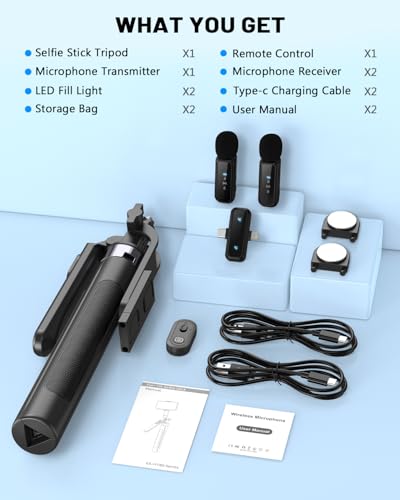 Yeaki Vlogging Kit for iPhone/Android, 71" Selfie Stick Tripod for iPhone with Light, Wireless Remote & Microphone, Adjustable Phone Tripod for TikTok/YouTube Starter Content Creator Essentials Kit - size: Tripod with Small Ring Light & Mic