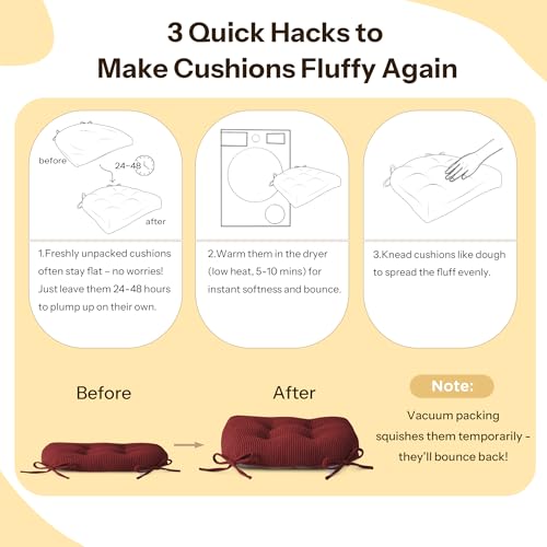 Indoor Kitchen Chair Cushions Set of 4 18"X16.5"X3" Soft Anti Slip Dining Chair Pads Tufted Kitchen Seat Cushion with Ties, Red - color: Red