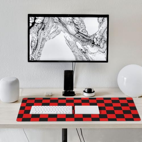 Black Red Checkered Mouse Pad Large Desk Mat for Keyboard and Mouse Non-Slip Gaming Mousepad Office Desk Accessories for Computer 35.4x15.7Inch - color: Black Red Checkered