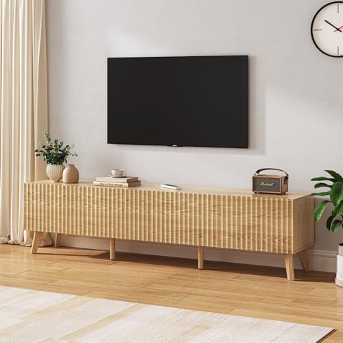 TV Stand and Coffee Table Set of 2, Modern TV Stand with Storage Compartments, 70.9" Entertainment Center with 6 Supporting Legs, 50.8’’ Fluted Coffee Table, Rectangular, 4 Drop Down Drawers, Natural - color: Natural, size: Set2