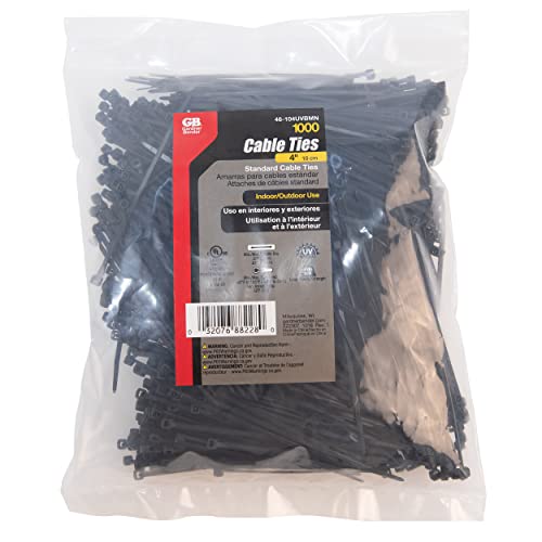 Gardner Bender 46-104UVBMN Nylon Cable Tie, 4 in., Black - color: Uv Black, size: 1000 Pack, style: 4 inch., 18 lb tensile