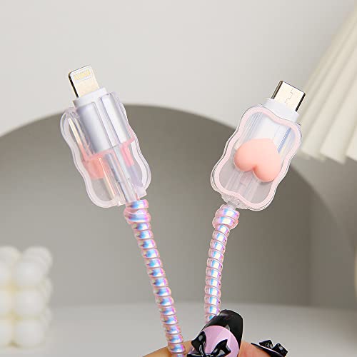 Compatible with iPhone 18W/20W USB-C Charger Cover Lovely 3D Love Heart Waves Clear Soft Charger Protector Cute Cable Saver for iPhone 11 12 13 14 Pro Max Fast Power Adapter, Pink 1 (5in1) - color: Pink 1 (5 in 1)