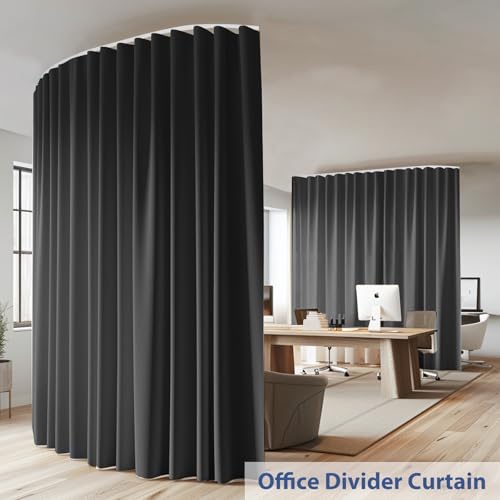 Room Divider Ceiling Mounted Curtains Track Sets Extra Wide Blackout Curtain Flexible Tracks for Bedroom Privacy Partition Separator, 1 Panel Black Drape and White Rail, W8.3 x H8ft - color: Black, size: 100"W x 96"L (Pack of 1)