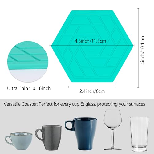 Silicone Drink Coasters Set of 4,Flexible & Heat-Resistant - Perfect for Home Decor & Table Protection (Aqua Saltwater 4)