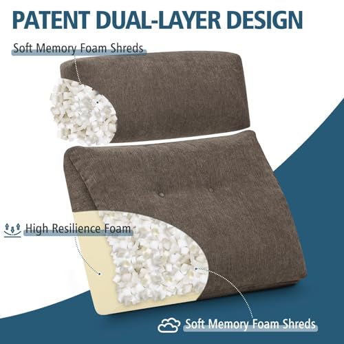Lumbar Support Pillow for Recliner Chair with Headrest, Dual-Layer Large Back Pillow for Deep Couch & Sofa, Memory Foam Lower Back Support Cushion Set for Sciatica Relief Brown - color: Brown (With Headrest)