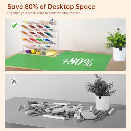 BEYGORM Acrylic Vertical Marker Organizer for 250 Markers with 21 Compartments, Clear Angled Pen & Pencil Holder, Large Desk Stationery & Art Supply Storage for Office & School (13 x 12.5 x 4 Inch) - color: Clear, size: For 250 Markers
