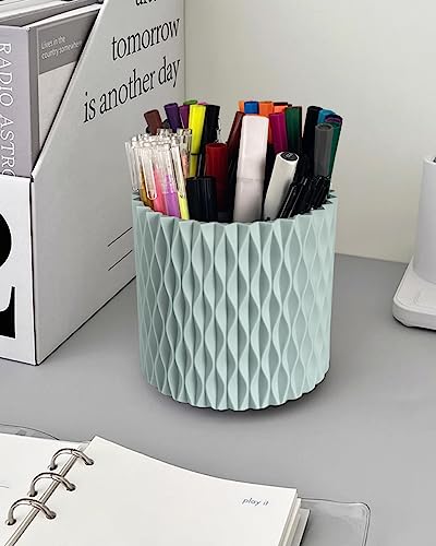 Lebenrich Rotating Pen Holder for Desk, 5 Slots Unique Blue Desk Pen Organizer Easthetic Desktop Supplies and Accessories for Women Girls, Pencil Cup Caddy for Office Home Art Supply - color: Blue