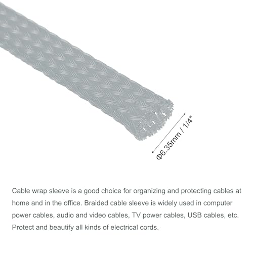 uxcell Expandable Sleeving, 1/4-inch 100ft Cable Sleeve, Gray - color: Gray, size: 1/4" x 100 Ft
