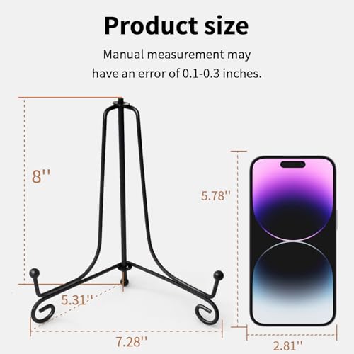 Iron Plate Stands for Display, Foldable Book Holder & Easel Stand for Sign, Versatile Poster Stand and Small Plate Stand for Home Decor, Art, Photo Frame, Card, Crystal Display (Black, 8 inch (4Pcs)) - color: Black, size: 8 inch (4Pcs)