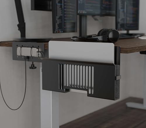 Vertical Side-Mount Laptop Holder Bracket for Desk Storage -fits: Dell/Acer/ASUS/XPS/MacBook/Surface/Lenovo/HP/Gaming Laptops (up to 16 inches) (Perforated Steel, Alloy Steel)
