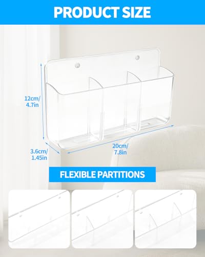 1 PCS Adhesive Remote Control Holder Wall Mount, 3 Slot Adjustable Remote Holder for TV Controller with Hollow Bottom for Charging, Wall Pen Holder for Home Office School (Clear, 1) - color: Clear, size: 1