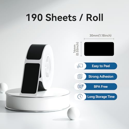 NIIMBOT Thermal Transfer Labels 0.55''x1.18'', for B18/N1 Label Maker, PET Material, Waterproof and High-Temperature Resistance, Long Storage Time, Black(14x30mm-190) - color: 0.55''×1.18''-black