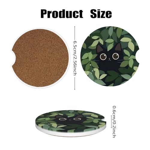 Car Cup Holder Coasters, 2 Pcs Ceramic Coasters with Cork Back and Finger Slot, Anti-Slip Shock Absorbing Women and Men Universal Car Accessories - Lovely Black Cat - color: Lovely Black Cat