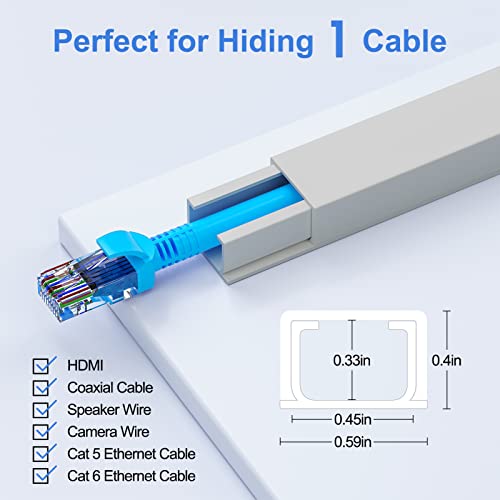 Yecaye Cord Hider, 113in Grey Cord Covers for Wires on Wall, One-Cord Cord Organizer, Easy Install Cable Management Kit, Wire Cover Home Office, W0.59in H0.4in, Grey - color: Grey, size: Small