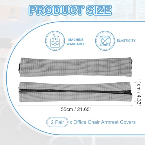 PATIKIL 22x4.3 in Office Chair Armrest Covers, 2 Pair Office Chair Arm Covers Long Computer Chairs Arm Rest Cover with Zipper Removable Rest Slipcover Hand Rest Protector, Light Gray - color: Light Gray, size: 22"