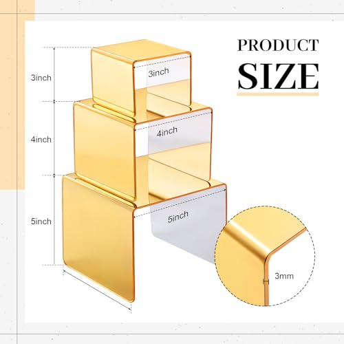 Chuangdi 2 Sets Acrylic Display Risers, Product Stand, Jewelry Display Riser Shelf Showcase Fixtures for Dessert Cupcake Candy Figure Treat Action Showcase (Gold,Medium Set) - color: Gold, size: Medium Set