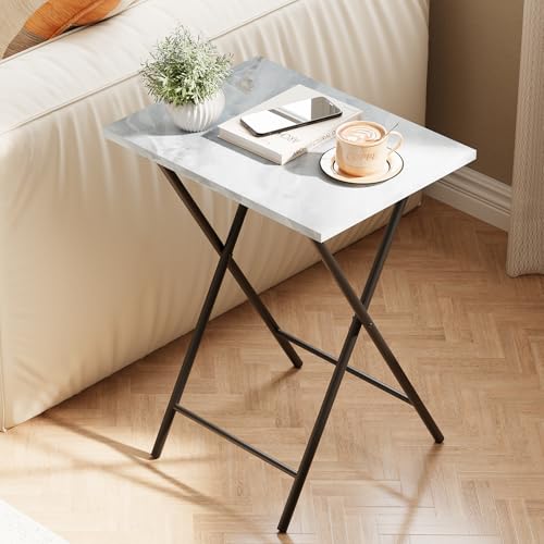 Folding TV Tray Table, Portable Foldable TV Dinner Tray on couch, Space-Saving Snack Serving Sofa Side Table, Easy to Fold Stable TV Trays for Living Room, Bedroom, Small Spaces (Gray Marble) - color: Gray Marble + Black, size: 1 PCS