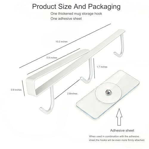 Under Cabinet Coffee Mug Holder, Clip-On Mug Rack with 3 Hooks for Flat Shelf, No Drill Cup Holder for Mugs & Utensils - Coffee Bar Accessories, Mug Holder for Kitchen-White - color: White