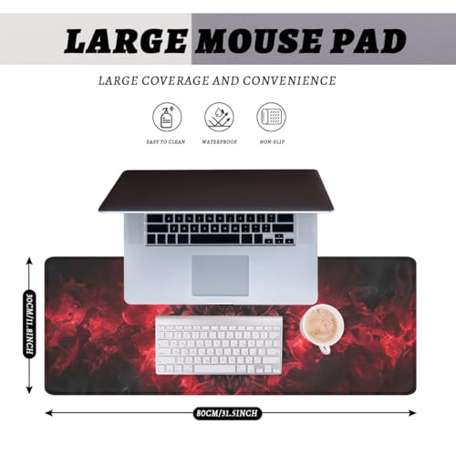 Mandala Mouse Pad Gothic Dark Red Flame Magic Abstract Large Desk Mat with Stitched Edges,Non-Slip Waterproof Rubber Base Mouse Mat 31.5 x 11.8 Mouse Pads for Desk Home Office Gaming - color: Mandala, size: 31.5" x 11.8"