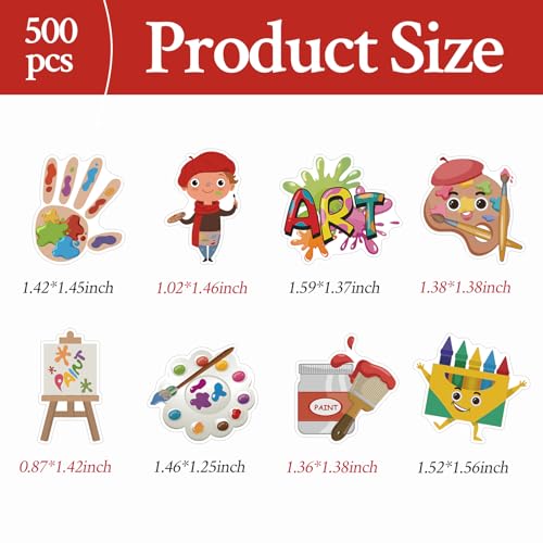 500 Pcs Cartoon Art Painting Stickers Roll Self Adhesive Waterproof Artistic Paint Palette Pigment Birthday Party Decorations Supplies Favors for Water Bottles Laptop Classroom School Reward Decals - color: Art Painting Stickers Roll