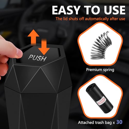 Car Trash Can with Lid - 2-Pack, Interior Accessories for Vehicles, Leakproof Garbage Can with 30 Detachable Trash Bags, Multipurpose Organizers and Storage Solutions for Home and Office - color: Black