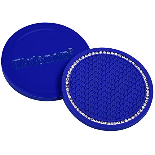 Bling Car Coasters, Wisdompro 2 Pack PVC Car Cup Holder Insert Coaster - Anti Slip Universal Vehicle Interior Accessories Crystal Glitter Cup Mats for Women and Men (2.75" Diameter, Blue) - color: Blue