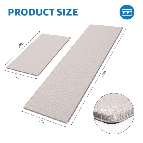Kitchen Mats for Floor 2 Piece - 17"x29"+17"x59" Anti Fatigue Mats for Kitchen Floor - Non Slip Cushioned Rugs for Standing - Ivory - color: Ivory, size: 2pc: 17" x 29" + 17" x 59"