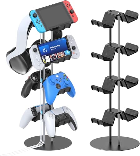 Kytok Controller Stand 4 Tiers with Cable Organizer for Desk, Universal Headphone Stand Compatible with Xbox PS5 PS4 Console Nintendo Switch, Headset Holder & Desk Mounts for 8 Packs Controller - size: 4 tiers+black